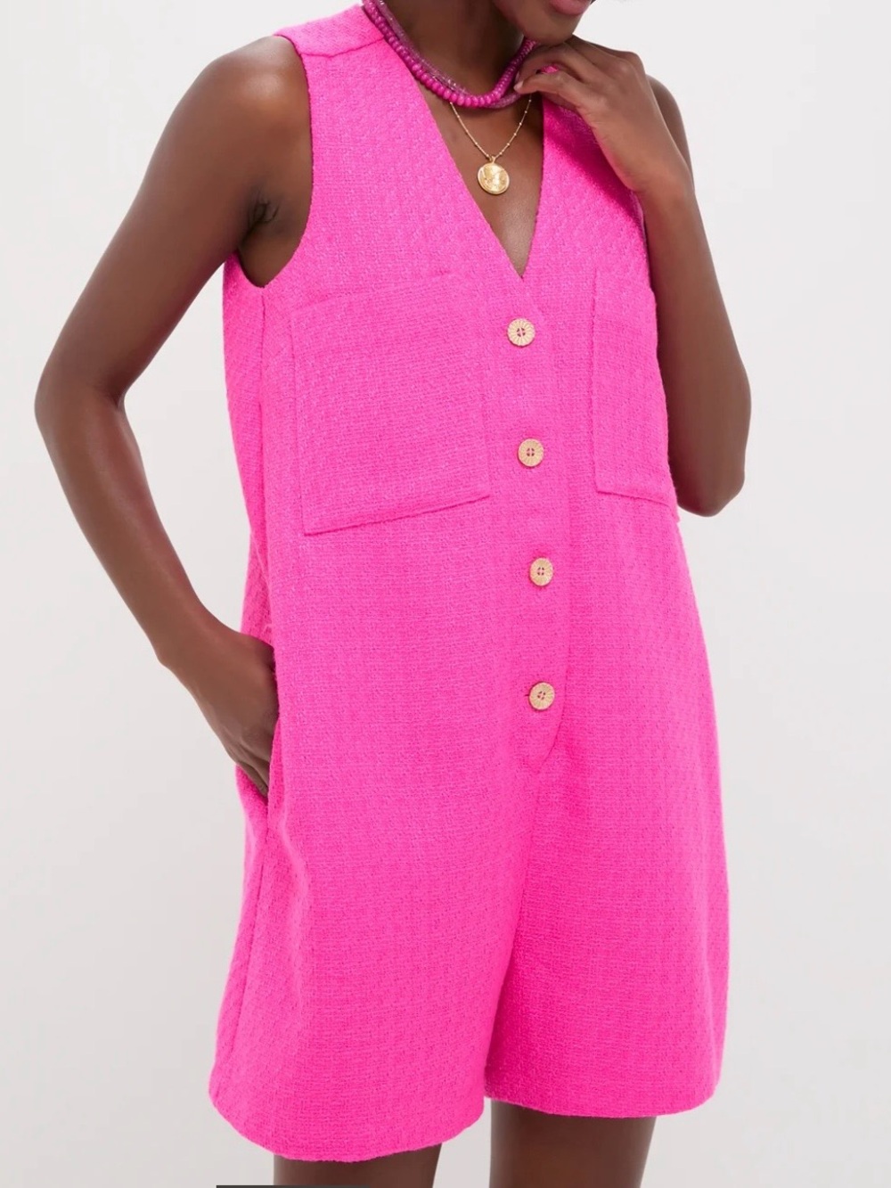 Tuckernuck Hot Pink Textured Myla Romper